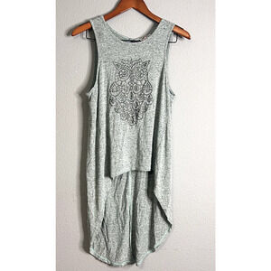 Mauve Womens Med Green Sleeveless Hi Low Owl Print‎ Knit Stretch Cover Up Tunic